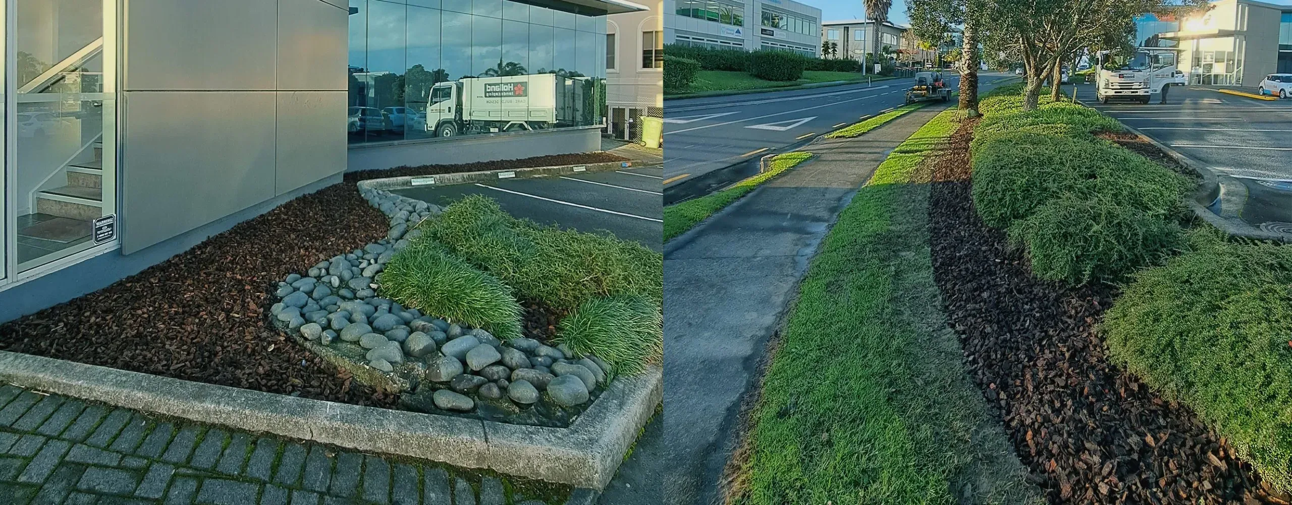 Pickles commercial landscaping site in Auckland by Holland Landscaping
