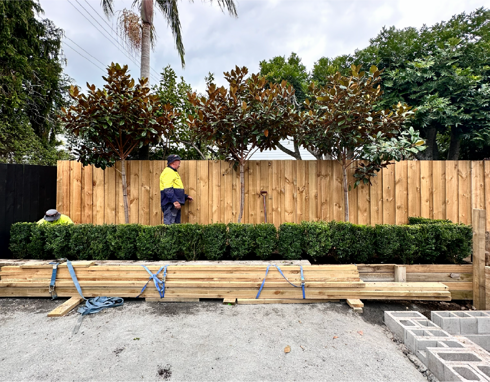 Bert and crew planting shrubs at an Auckland strata residential complex