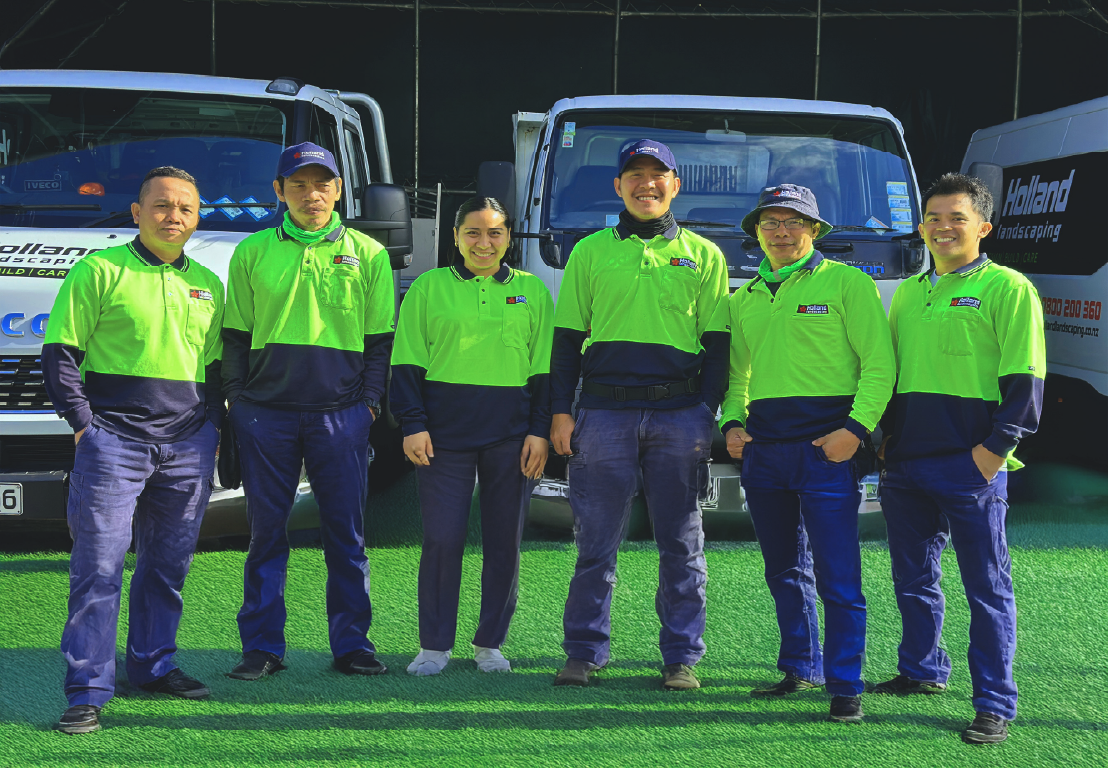 Holland Landscaping crew with truck at an Auckland business park